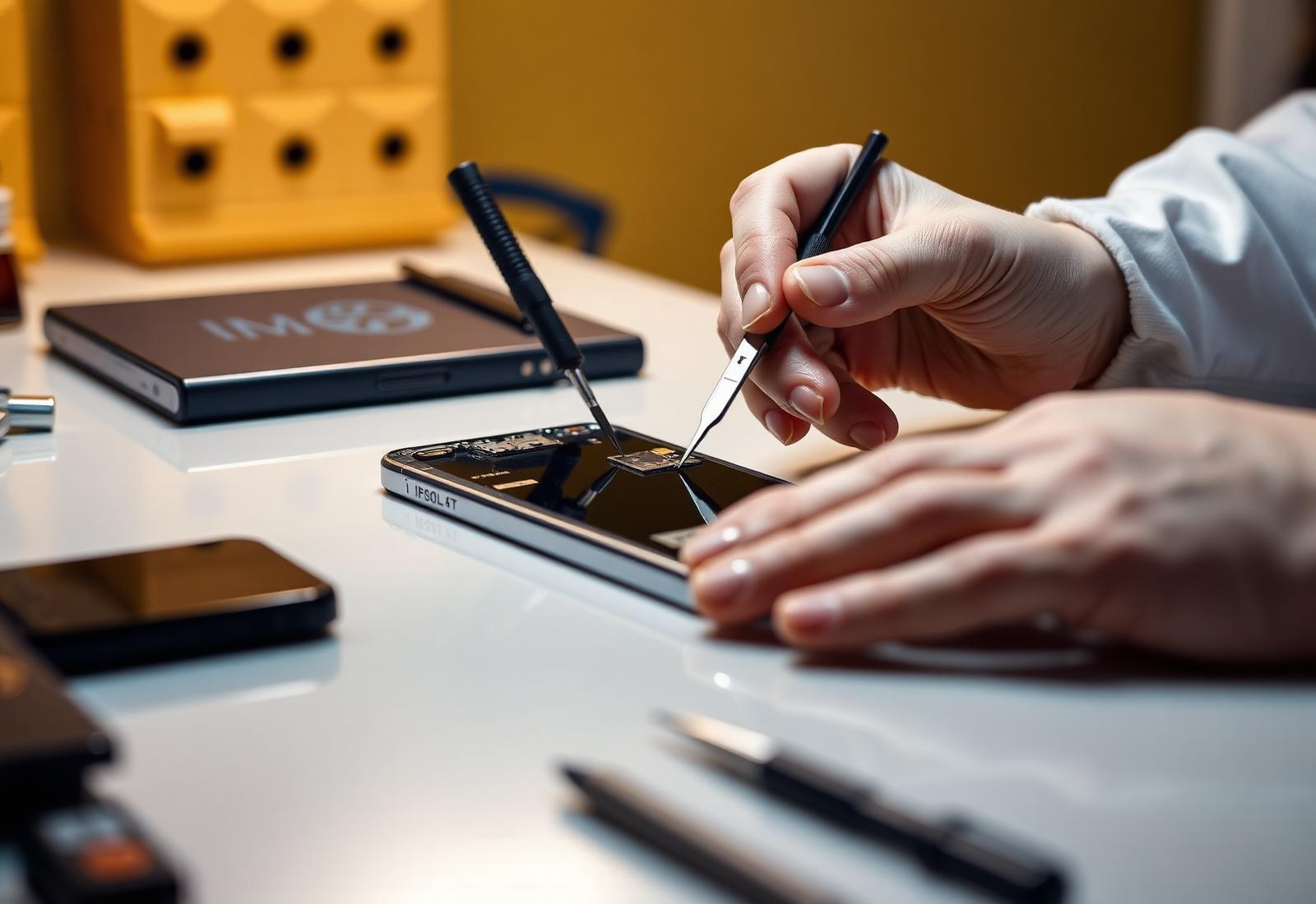 Técnico especializado da Giga Cell fazendo reparo em celular